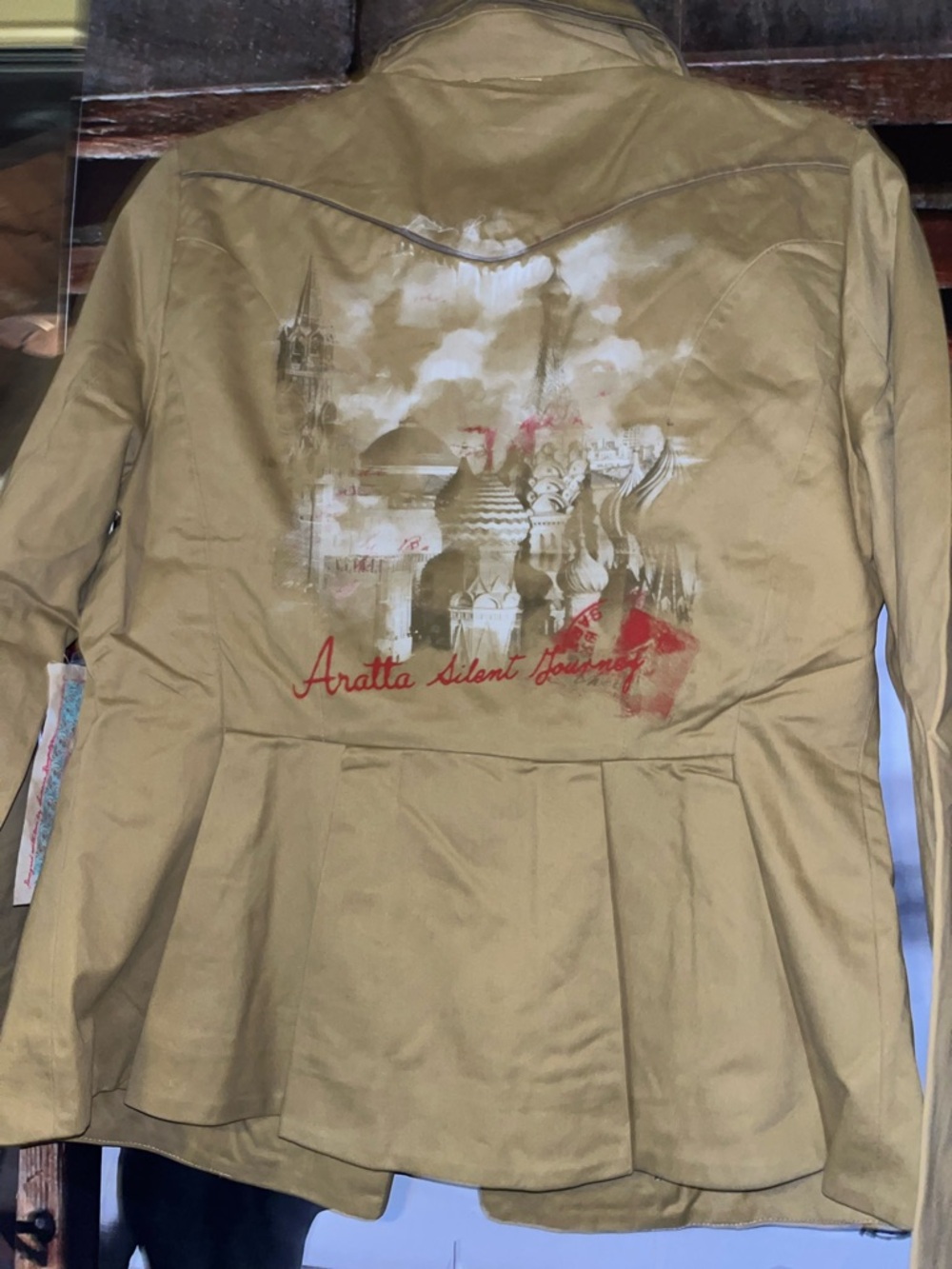 Aratta Tan Peplum Jacket with Artistic Back Motif Large - Picture 6 of 9